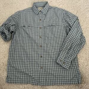 LL Bean Shirt Mens Medium Roll-Up Sleeve 100% Nylon Plaid Pockets Lightweight